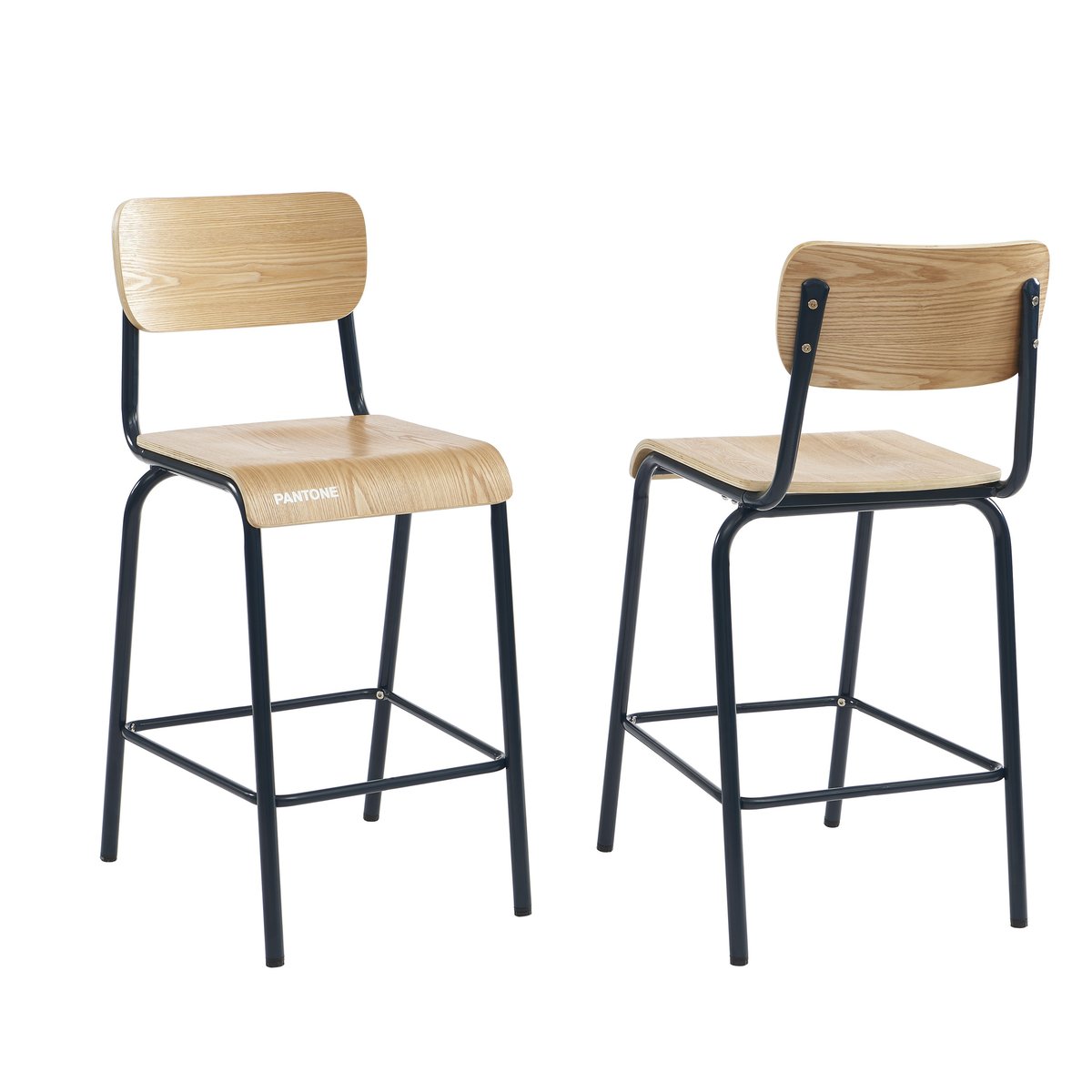 Lot de 2 chaises de bar en acier bleu nuit / tcx 19-4012, PANTONE