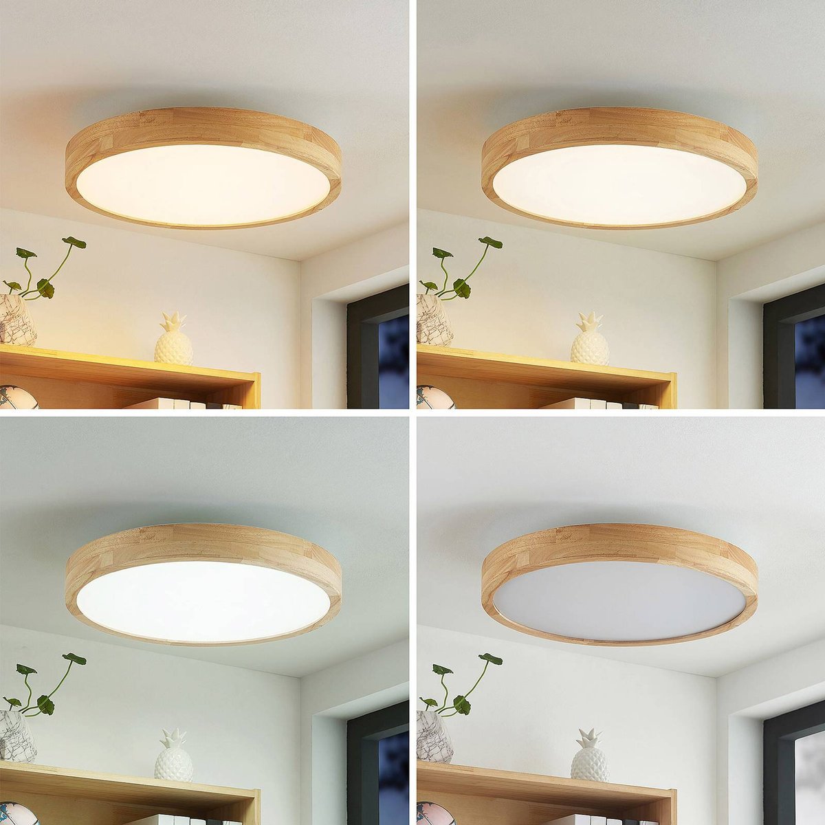 Plafonnier en bois moderneLED, Lanira bois clair, blanc, LINDBY