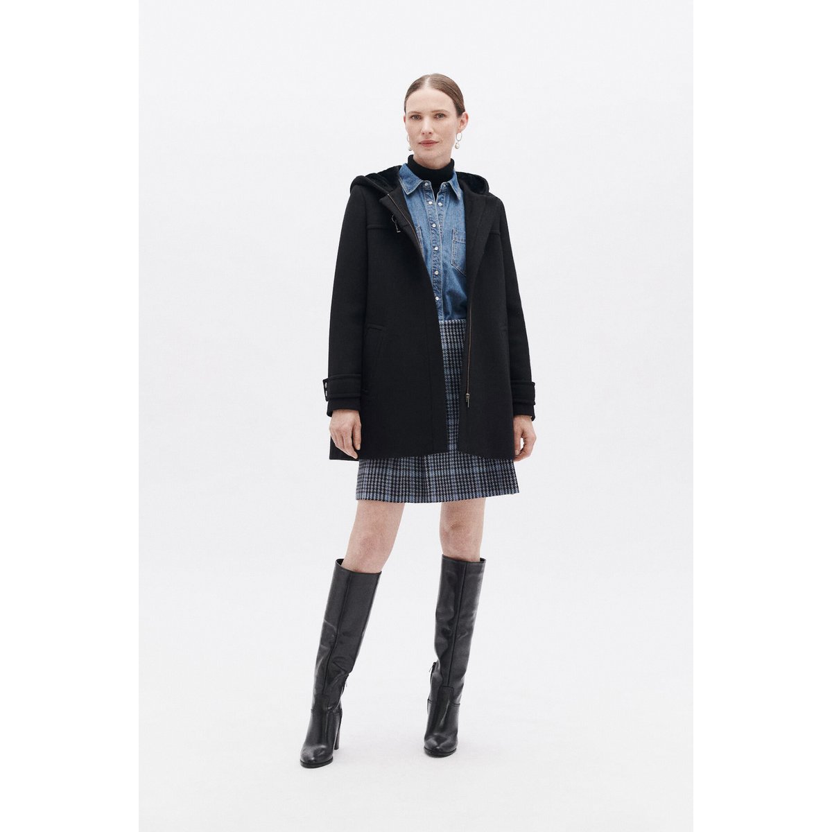 Manteau évasé avec capuche GUIMOTIN noir, CAROLL