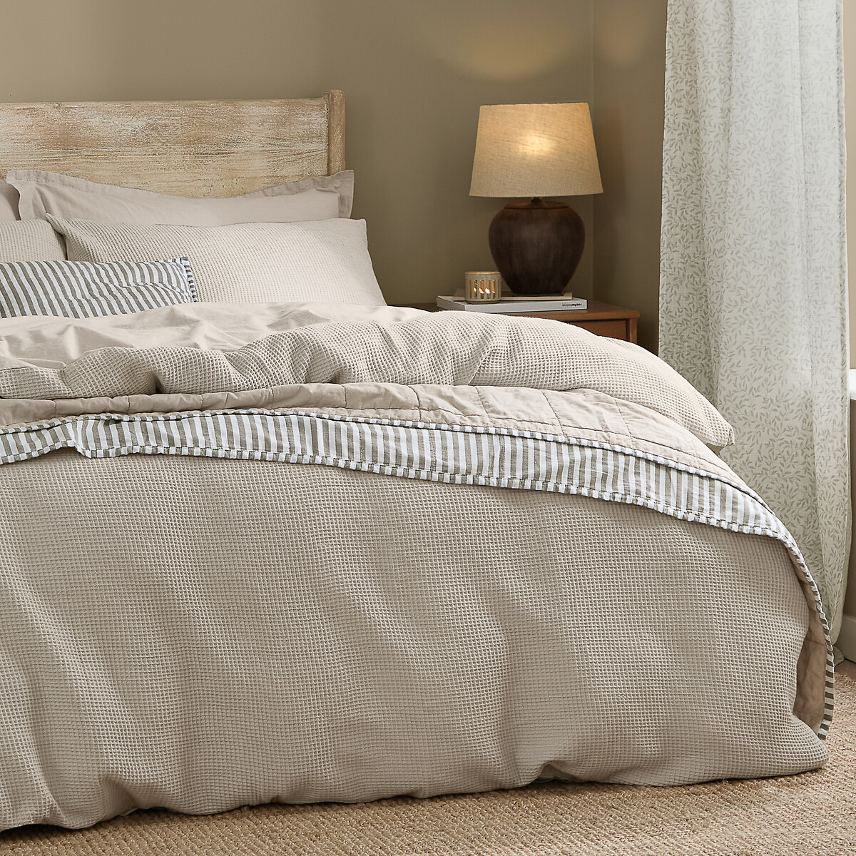 Hebden Relaxed Waffle 100% Cotton Duvet Cover and Pillowcase Set raw linen, YARD