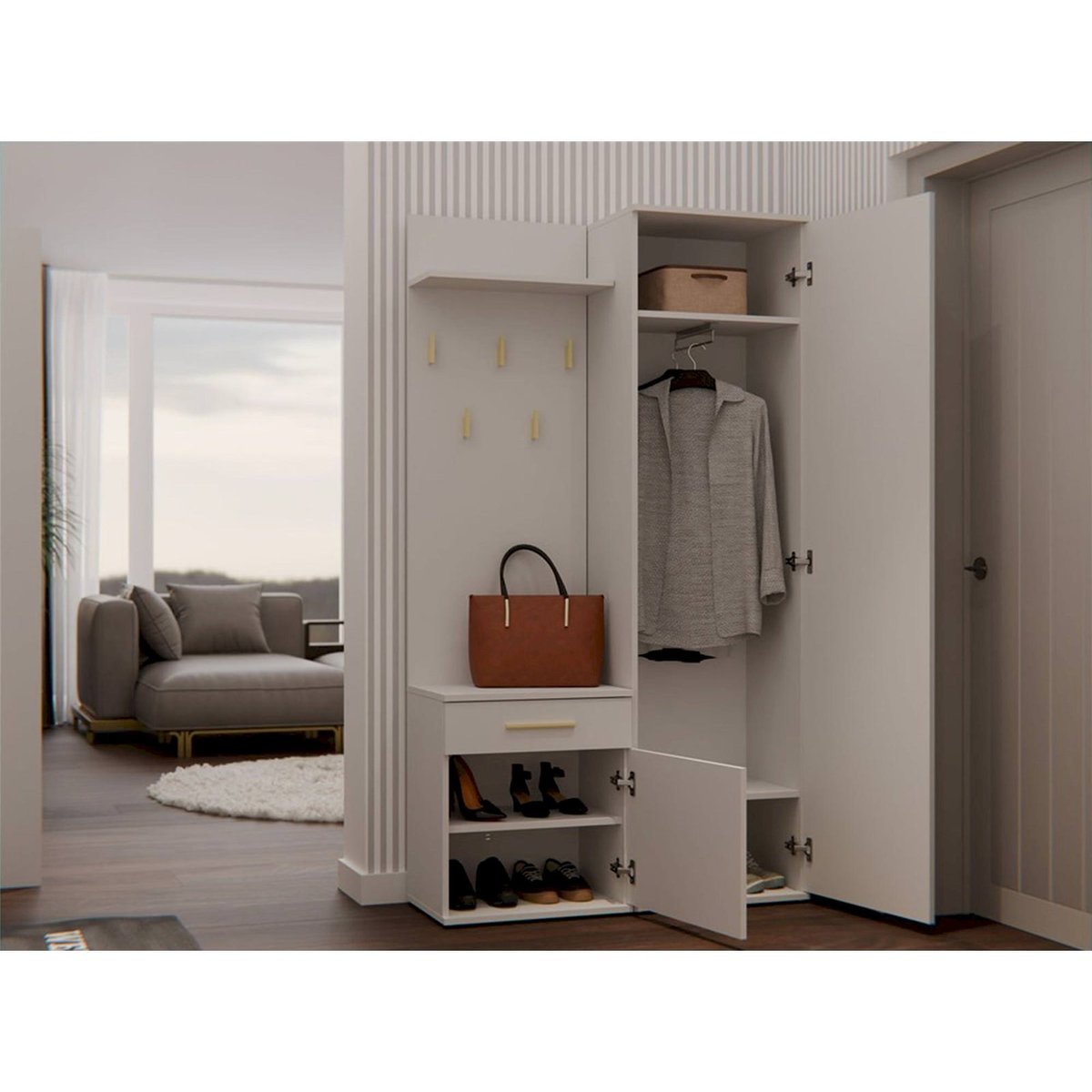 Vestiaire d'entrée avec armoire et miroir cachemire, RECOLLECTION