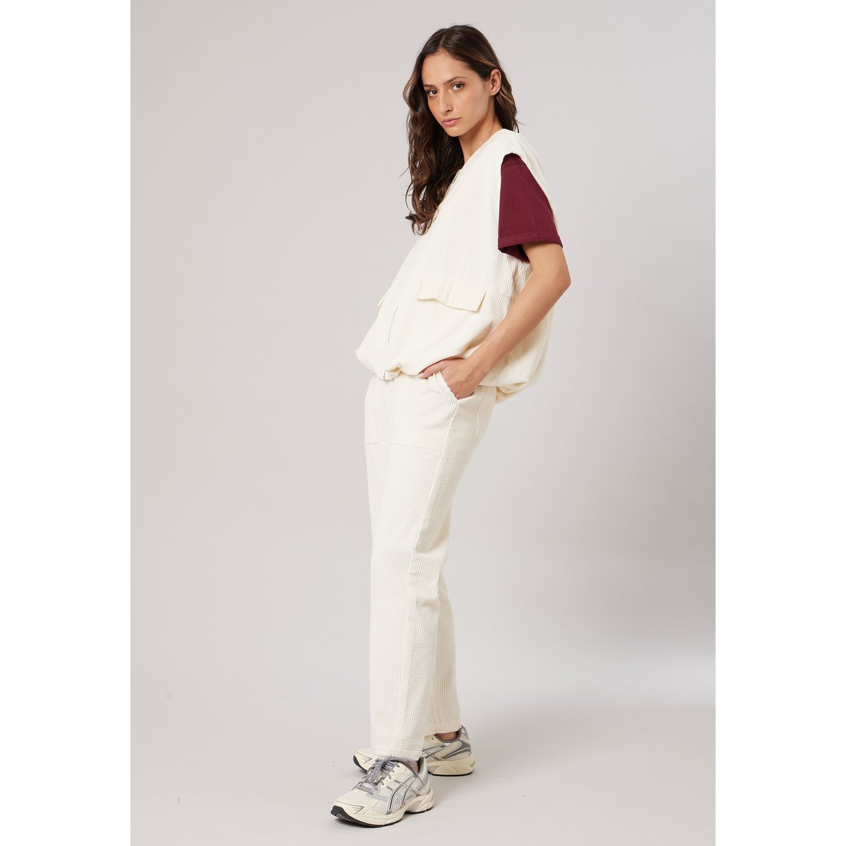Veste sans manches ample femme en 100% coton ZOSTINE cream, DEELUXE