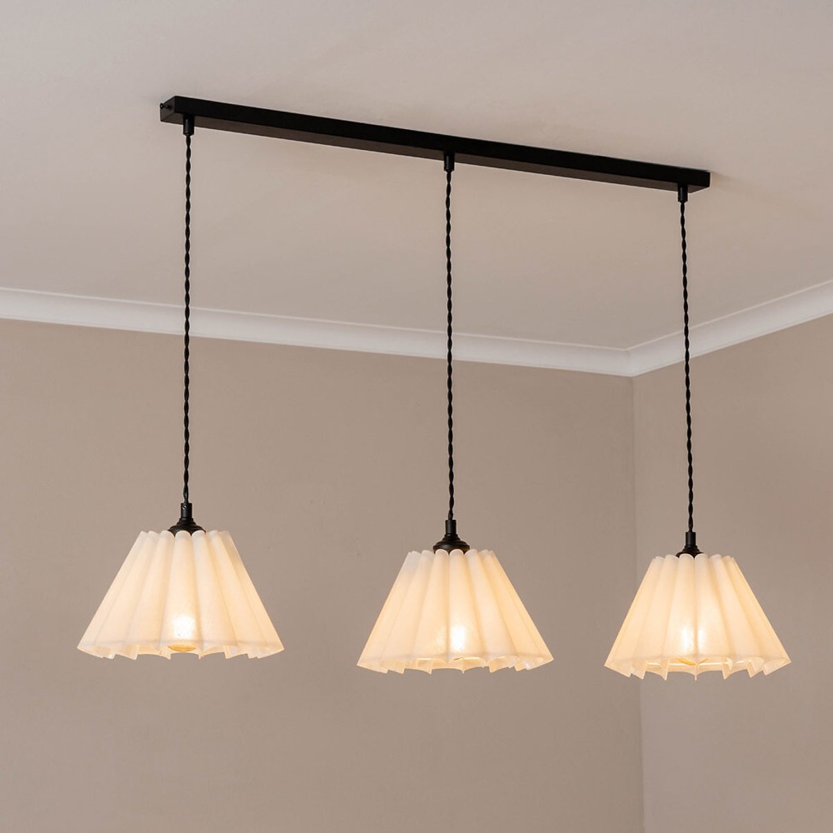 Lottie 3-Light Pleated Shade Diner Bar Pendant Light black, SO'HOME