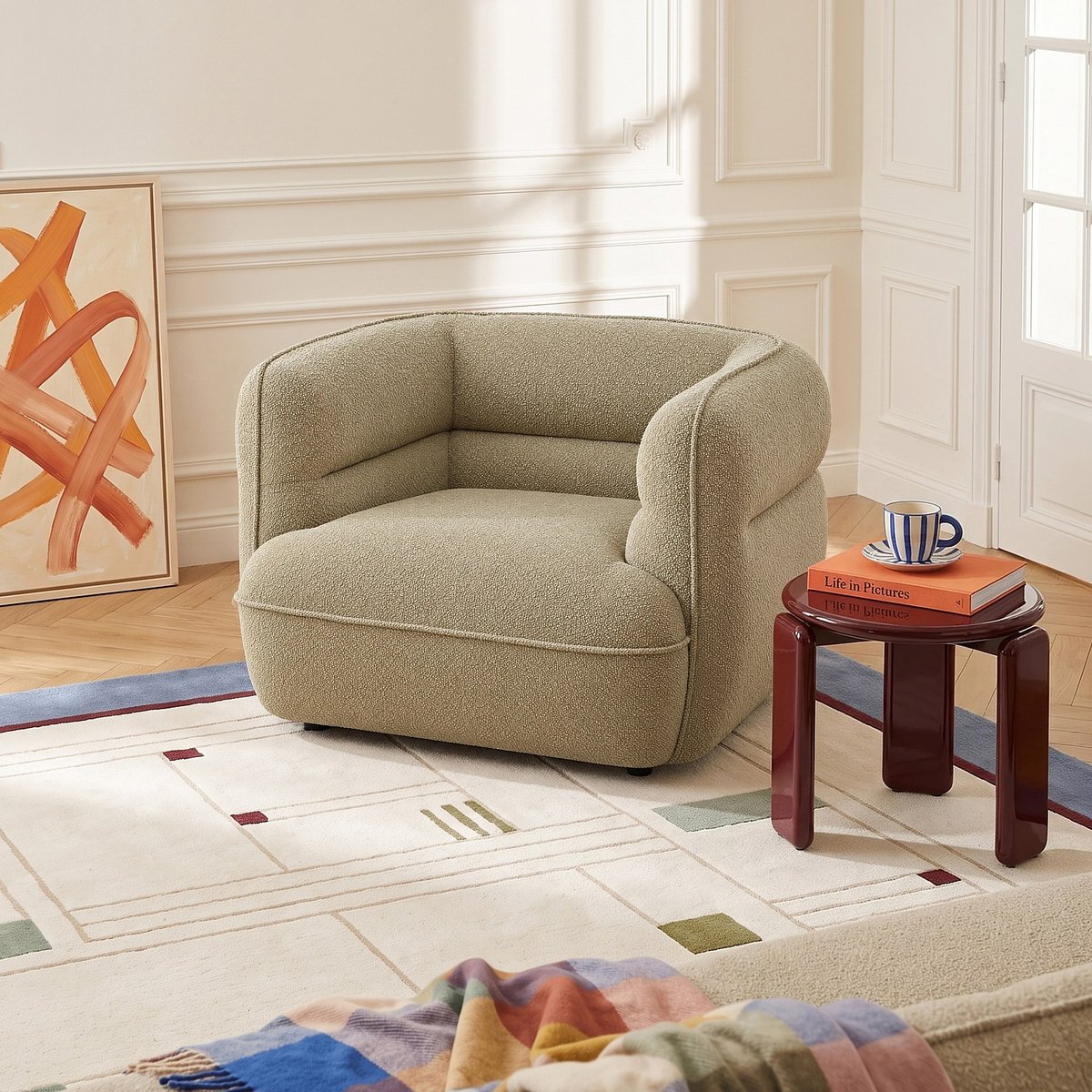 Table d'appoint  bois, panneau BALMA bordeaux, HABITAT