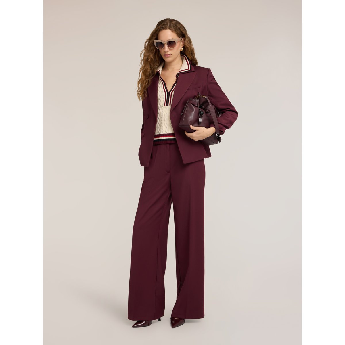 Pantalon palazzo à pli marqué burgundy, MOTIVI