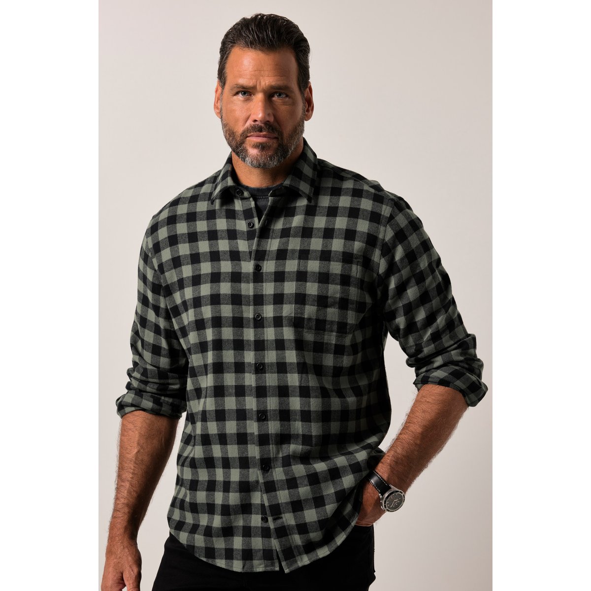Chemise en flanelle à carreaux eucalyptus vert, JP1880