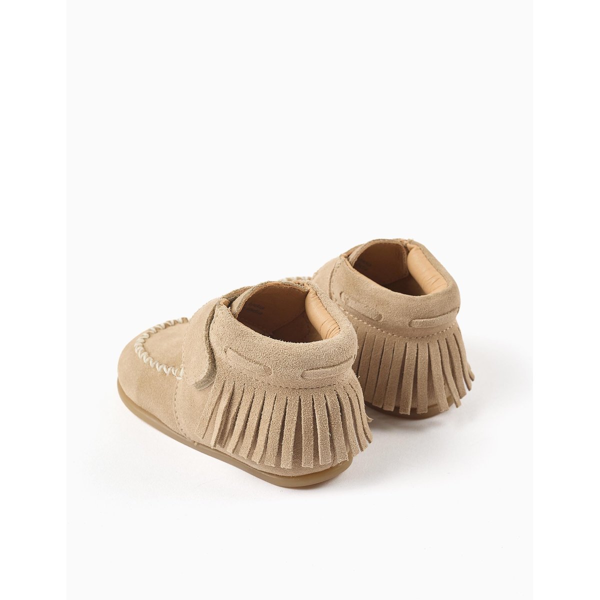Bottines Barefoot en daim à franges et à scratch beige, ZIPPY