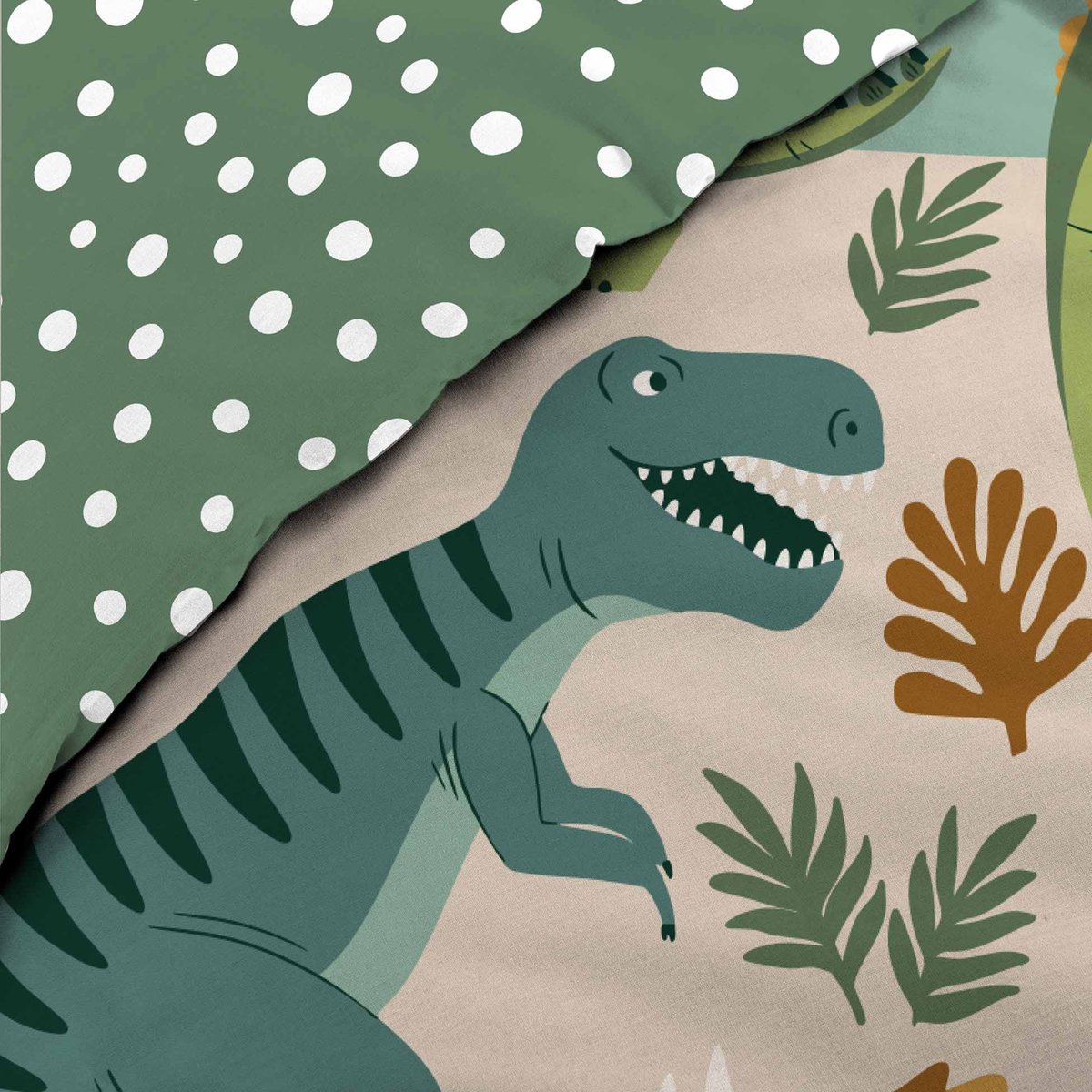 Parure de lit enfant 2 pièces 100 % coton imprimé dinosaures housse + taie vert, DOUCEUR D'INTÉRIEUR