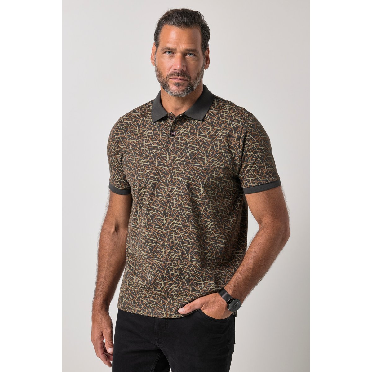 Polo, manches courtes, jersey gris noir, JP1880