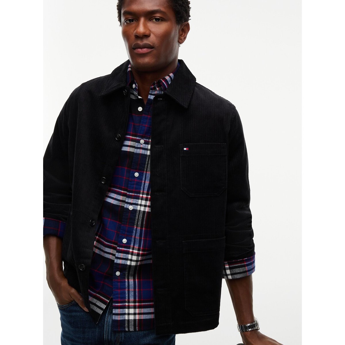 Hemd in flanel geruit marine, TOMMY HILFIGER
