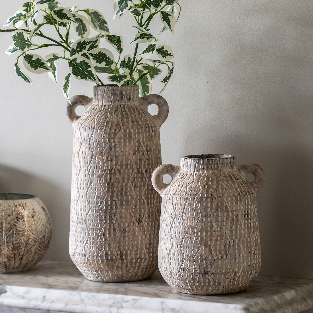 30cm Textured Earthenware Vase white, ÉDITÉ