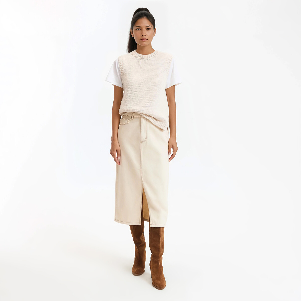 Trui zonder mouwen, ronde hals ecru, LA REDOUTE COLLECTIONS