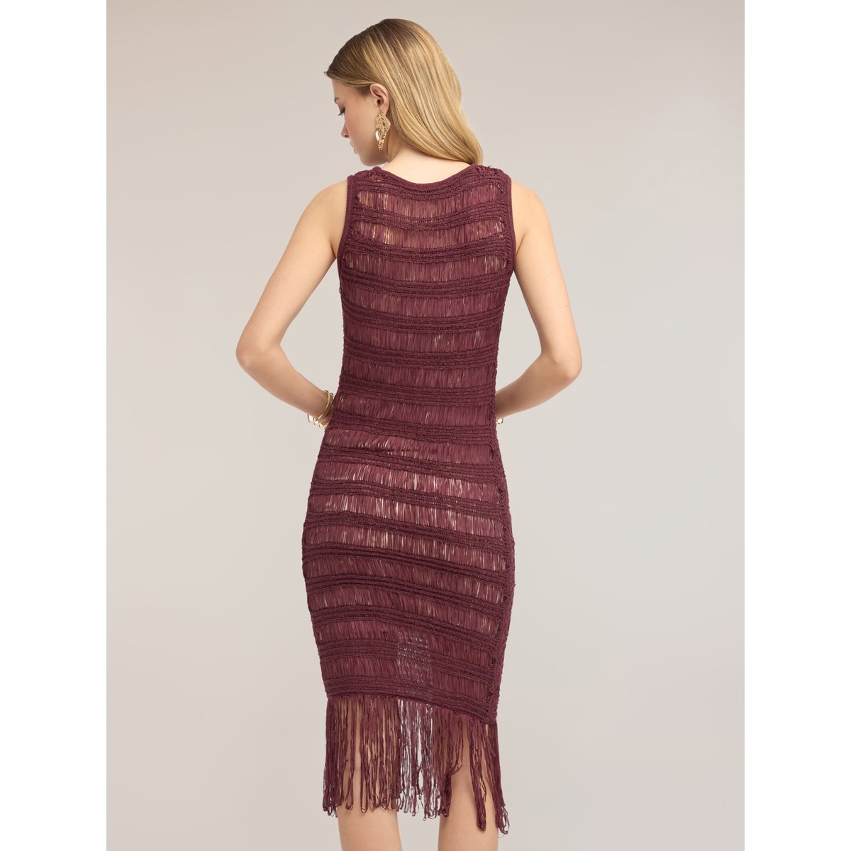 Robe fourreau macramé à franges violet, MOTIVI