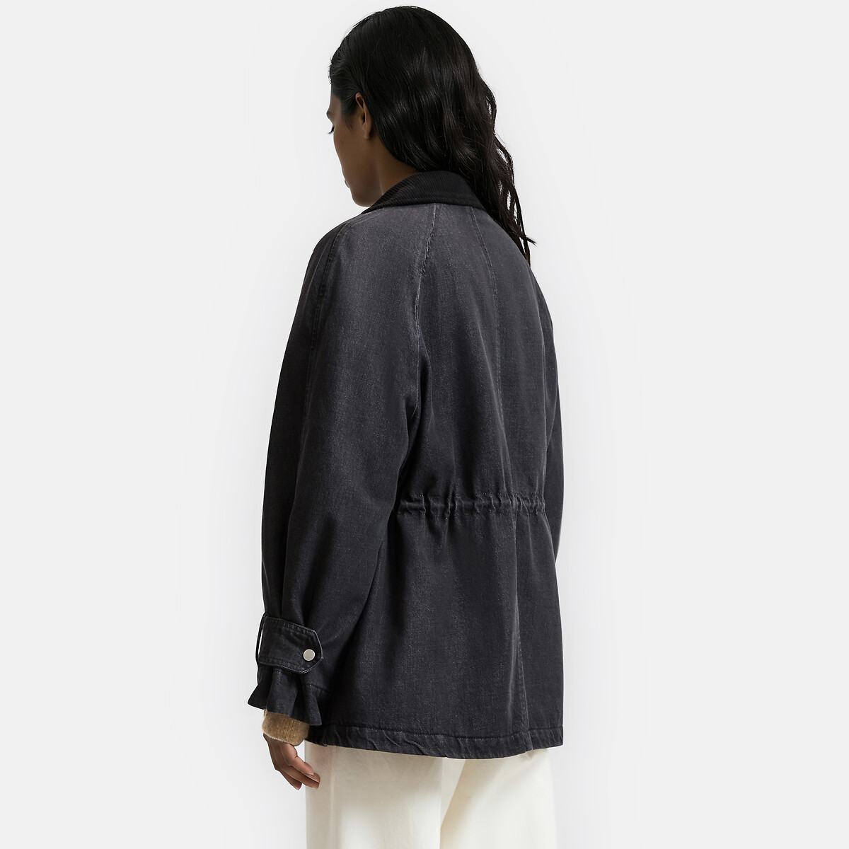 Manteau mi-long fermeture zippée, en denim noir brossé, LA REDOUTE COLLECTIONS