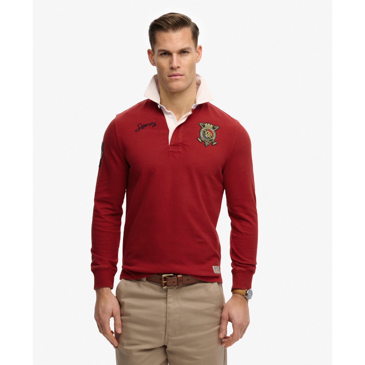 Haut de rugby à double emblème rouge prep, SUPERDRY