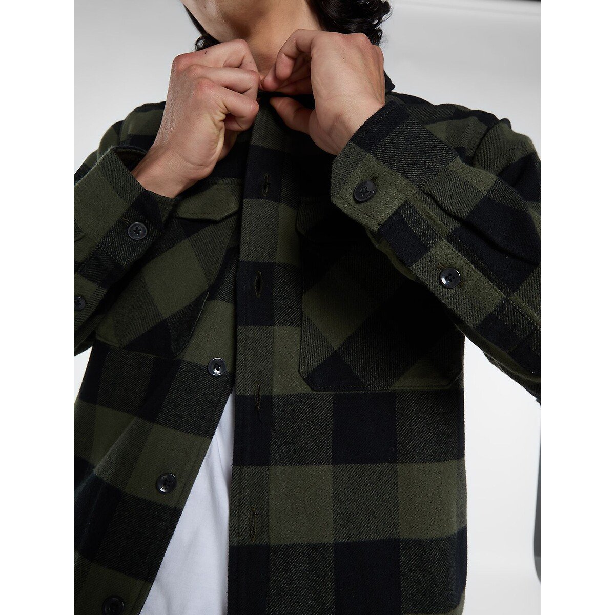 Chemise manches longues, unisexe, SACRAMENTO noir/kaki, DICKIES
