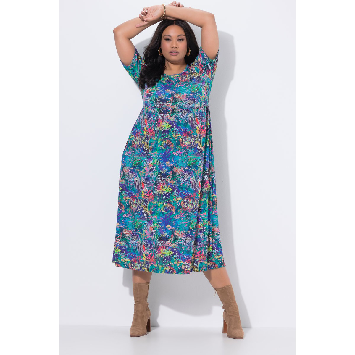 Robe maxi coupe évasée, poches bleu azur, ULLA POPKEN