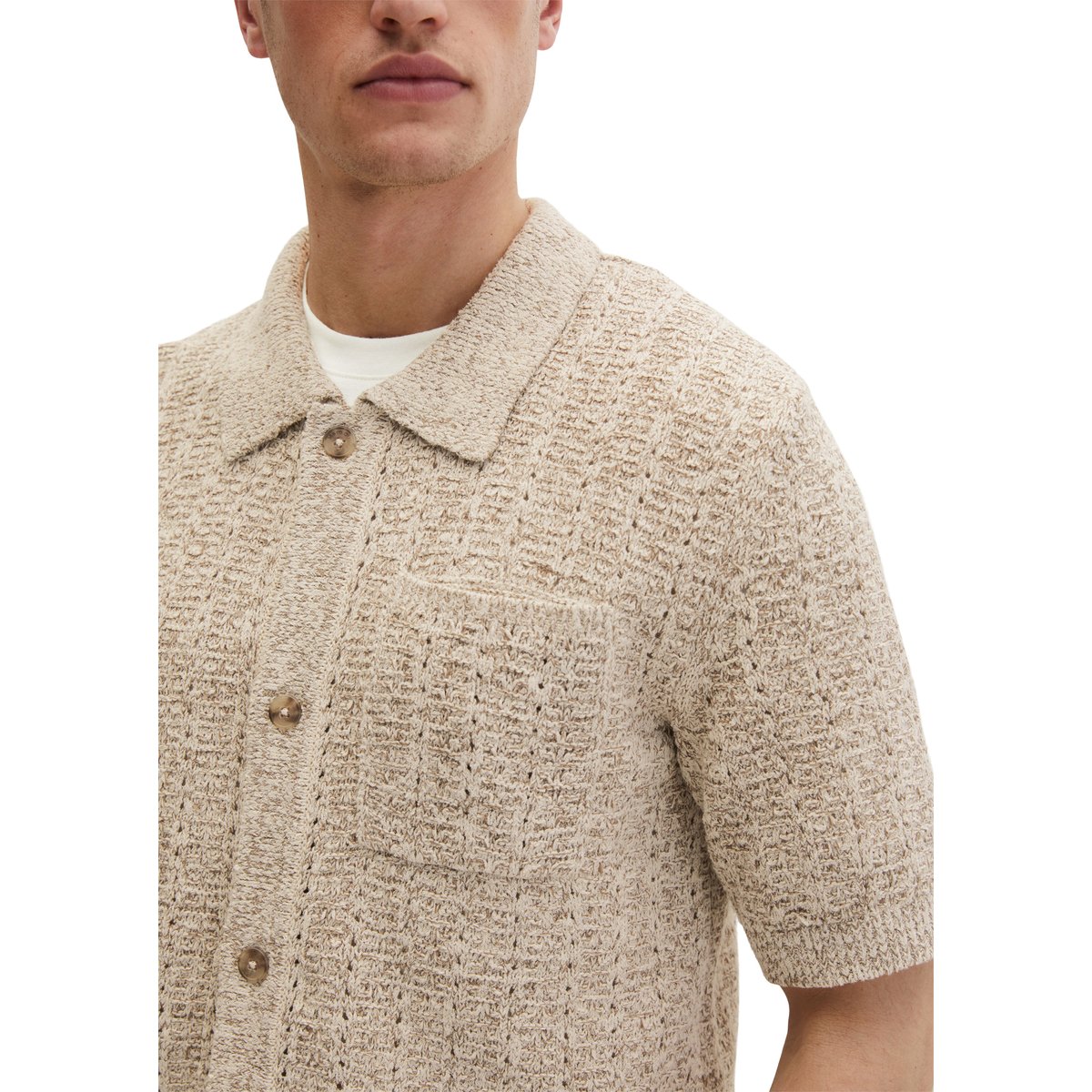 Cardigan à manches courtes regular en fil à bandelettes lâche blanc naturel, MARC O'POLO