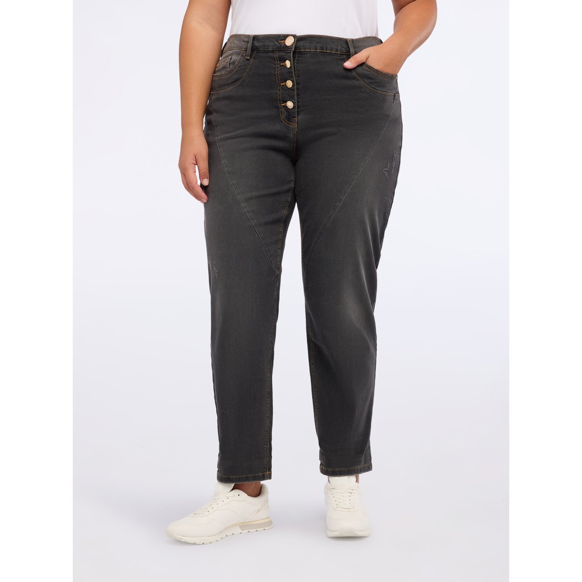 Jean barrel stone washed gris, FIORELLA RUBINO