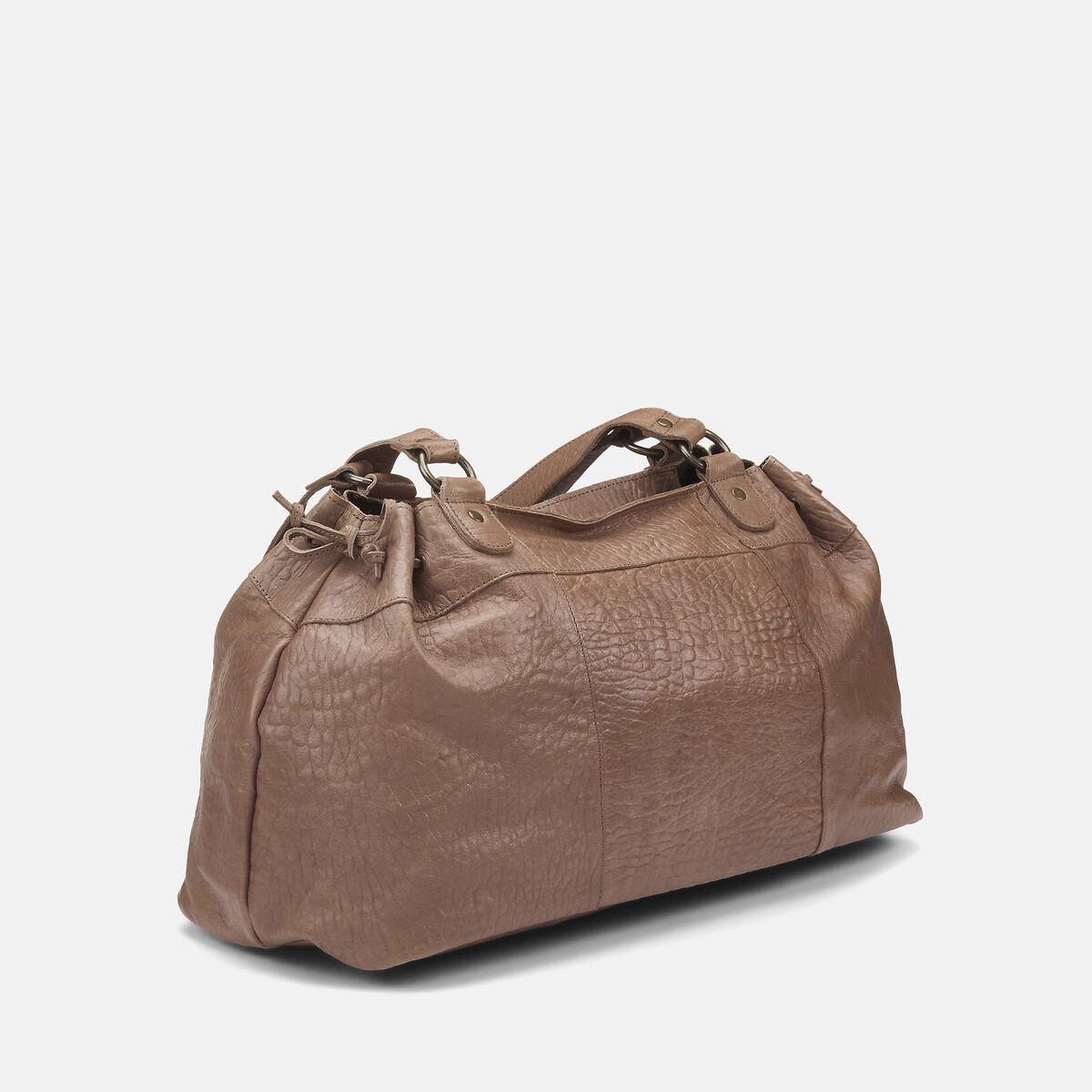 Grand sac à main en cuir Pihanna taupe, PIECES