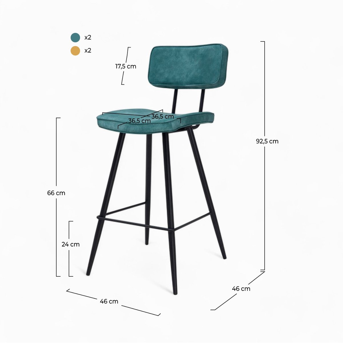 Pack 4 chaises pour îlot central et 66 cm - TEXAS bleu et jaune, MAISON PAVANE