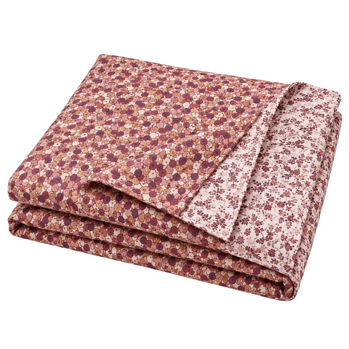 Drap plat en coton réversible imprimé floral prune, TRADILINGE