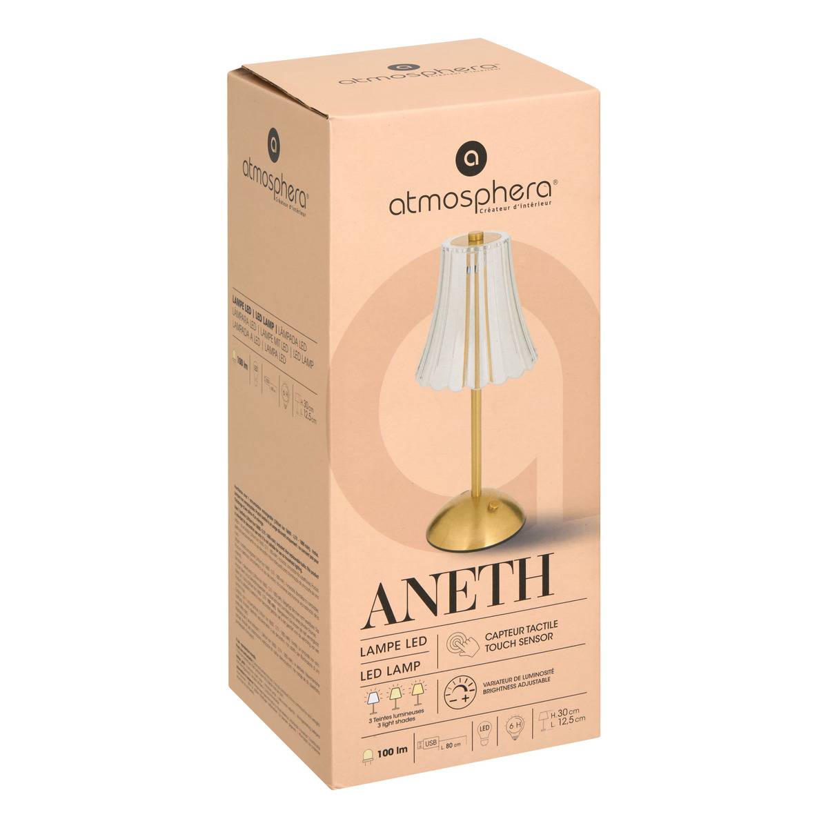 Lampe LED acier laiton ANETH doré, ATMOSPHERA
