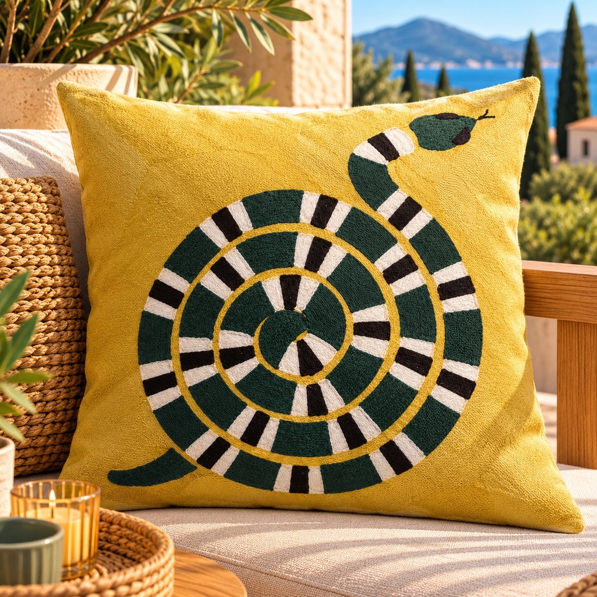 Coussin brodé Caresse Radieuse mangue, EDEN