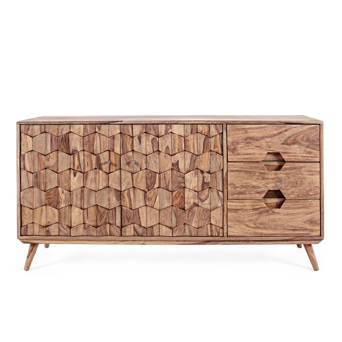 Buffet bas vintage en bois 2 portes et 3 tiroirs L145 - LOCKE bois clair, HELLIN, DEPUIS 1862
