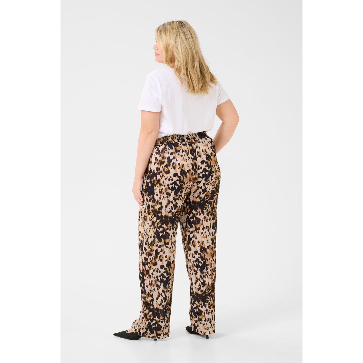 Casual pants beige marron noir leopard animalier, KAFFE CURVE