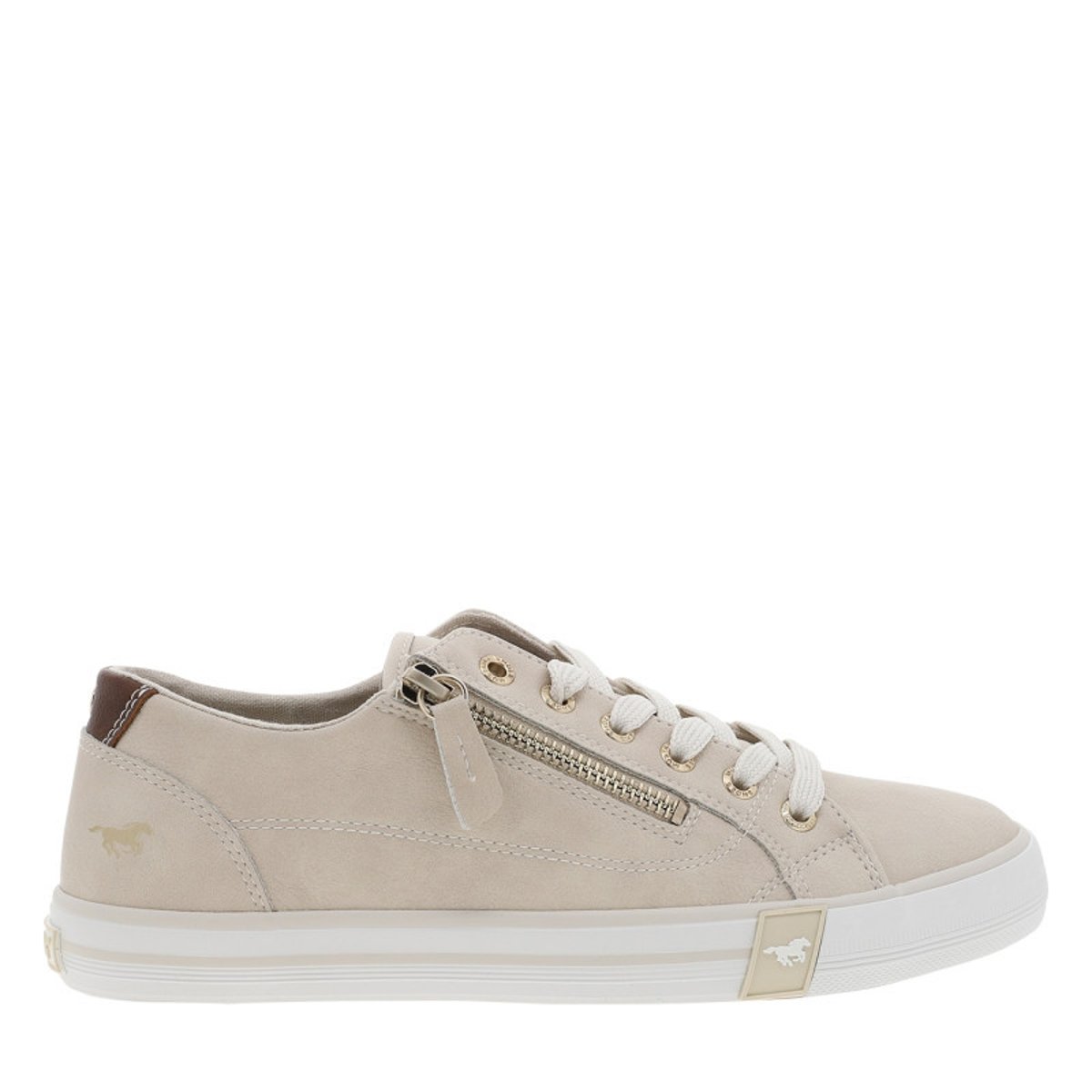 Tennis beiges claires à semelle plate avec lacets et zip latéral beige, MUSTANG