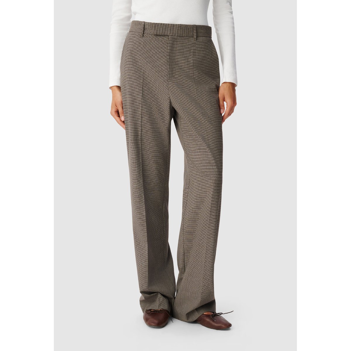 Pantalon de tailleur motif pied-de-puce marron havane, IKKS