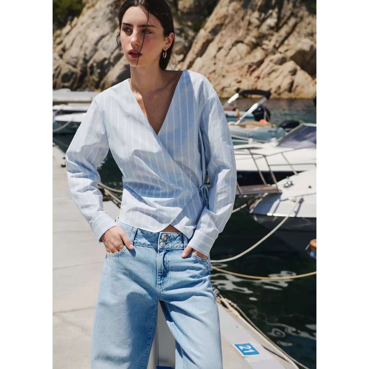Chemise coton mélangé rayures bleu ciel, MANGO TEEN