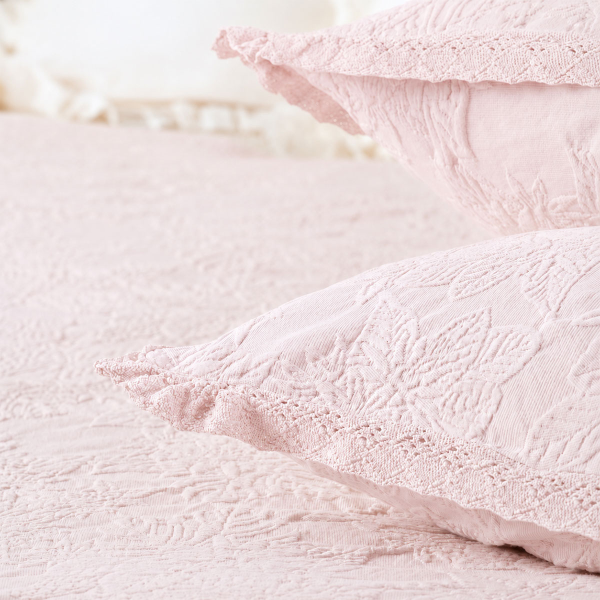 Taie D'oreiller Adèle – Coton Piqué Jacquard - ADELE rose, TRADITION DES VOSGES