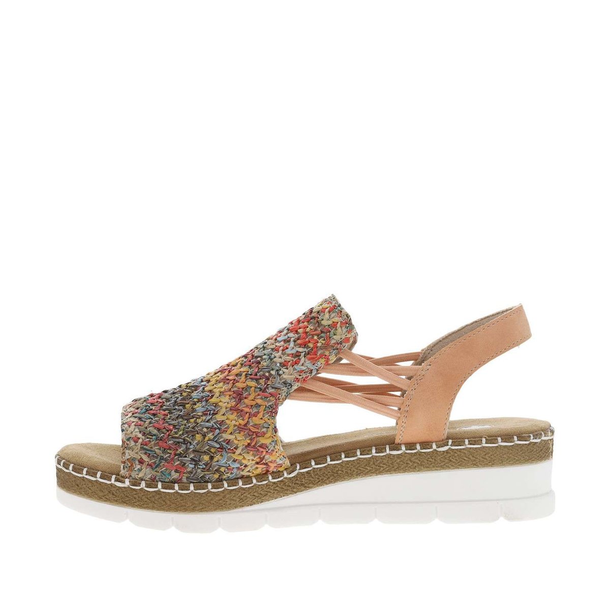 Sandales abricot avec une tige en tressage multicolore et à talon compensé abricot, RIEKER