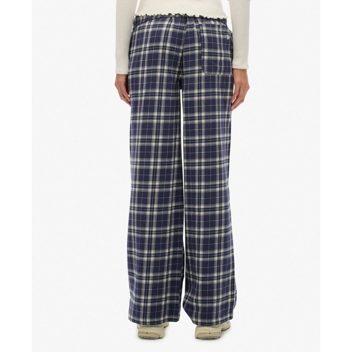 Pantalon à carreaux en coton avec élastique bleu marine à carreaux, SUPERDRY