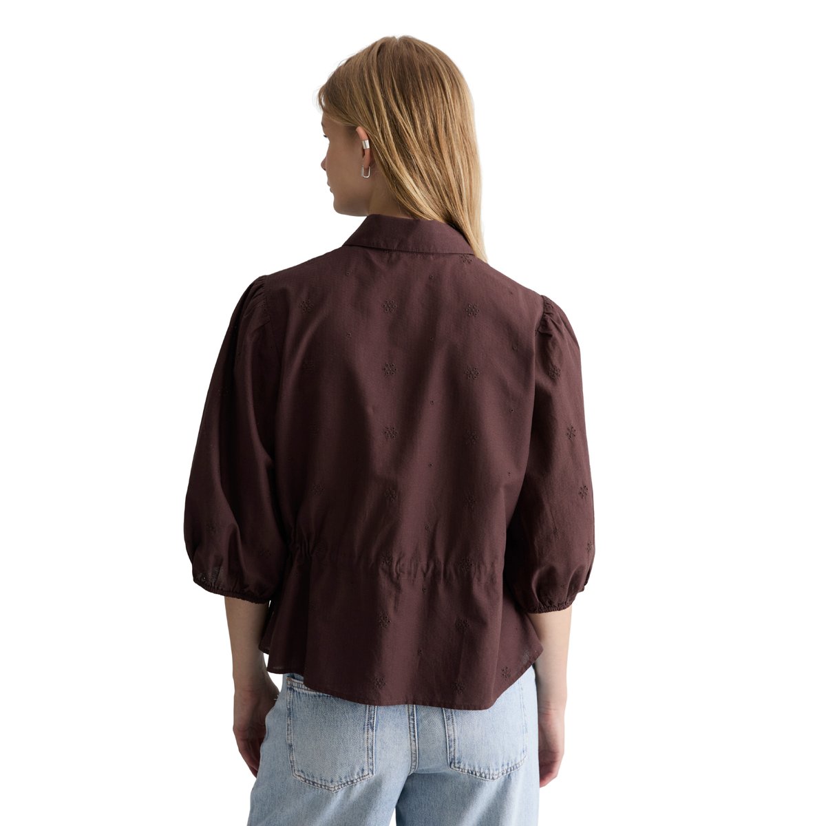 Blouse anglaise Broderie régulière en pur coton bio rouge foncé, MARC O’POLO DENIM