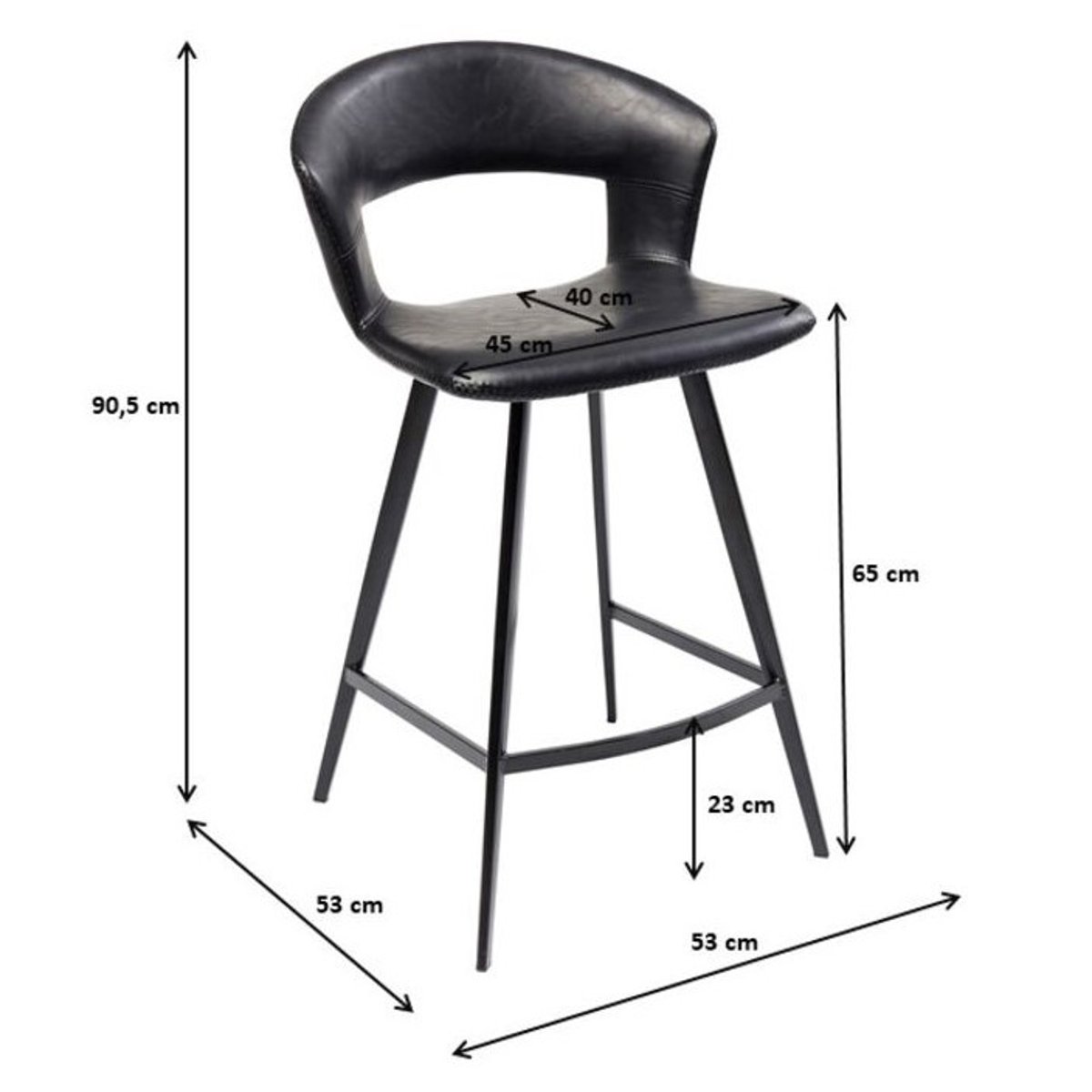 Tabouret de bar en simili, REUNION noir, KARE DESIGN
