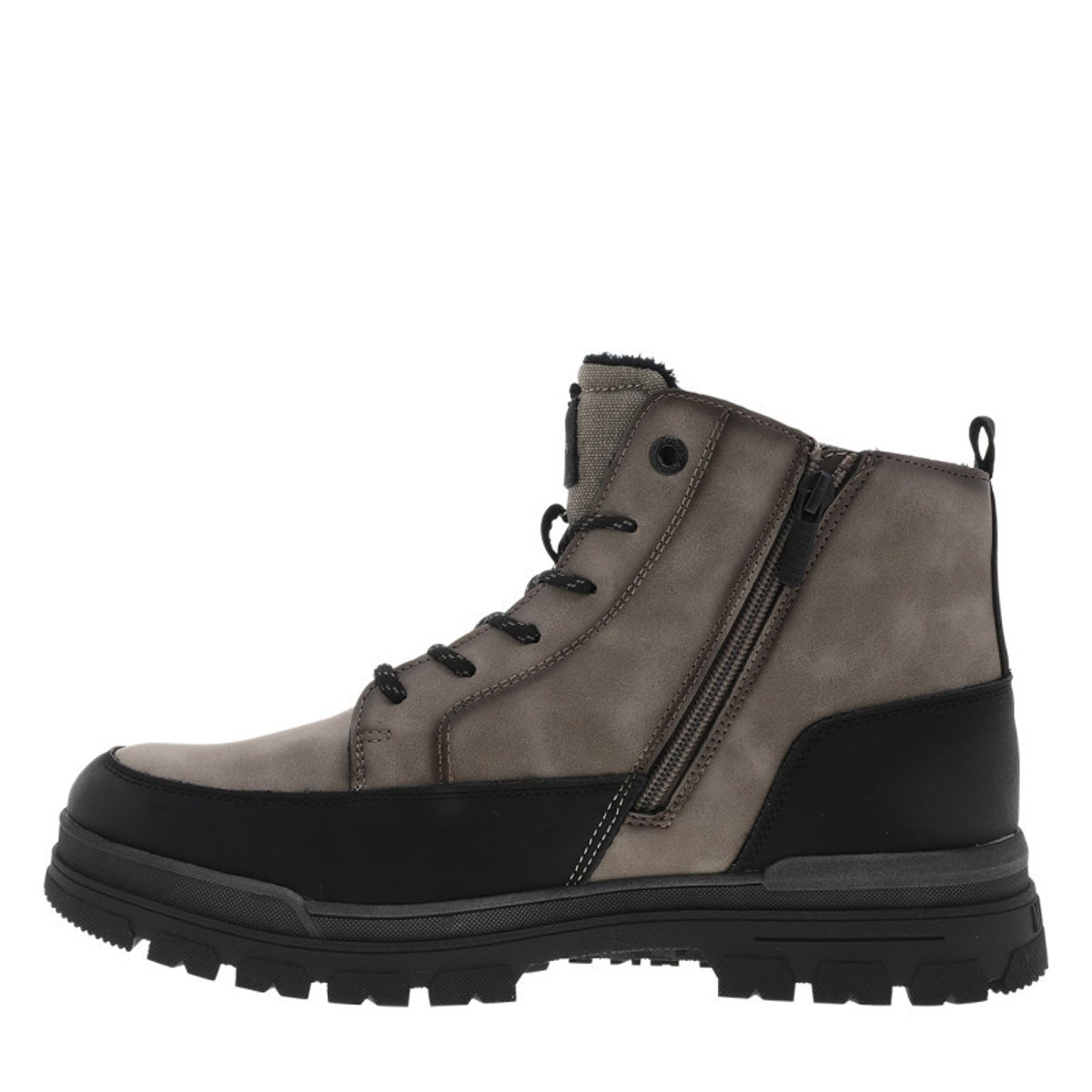 Bottines taupe à talon décroché bas pourvues de lacets et d'un zip latéral beige, MUSTANG