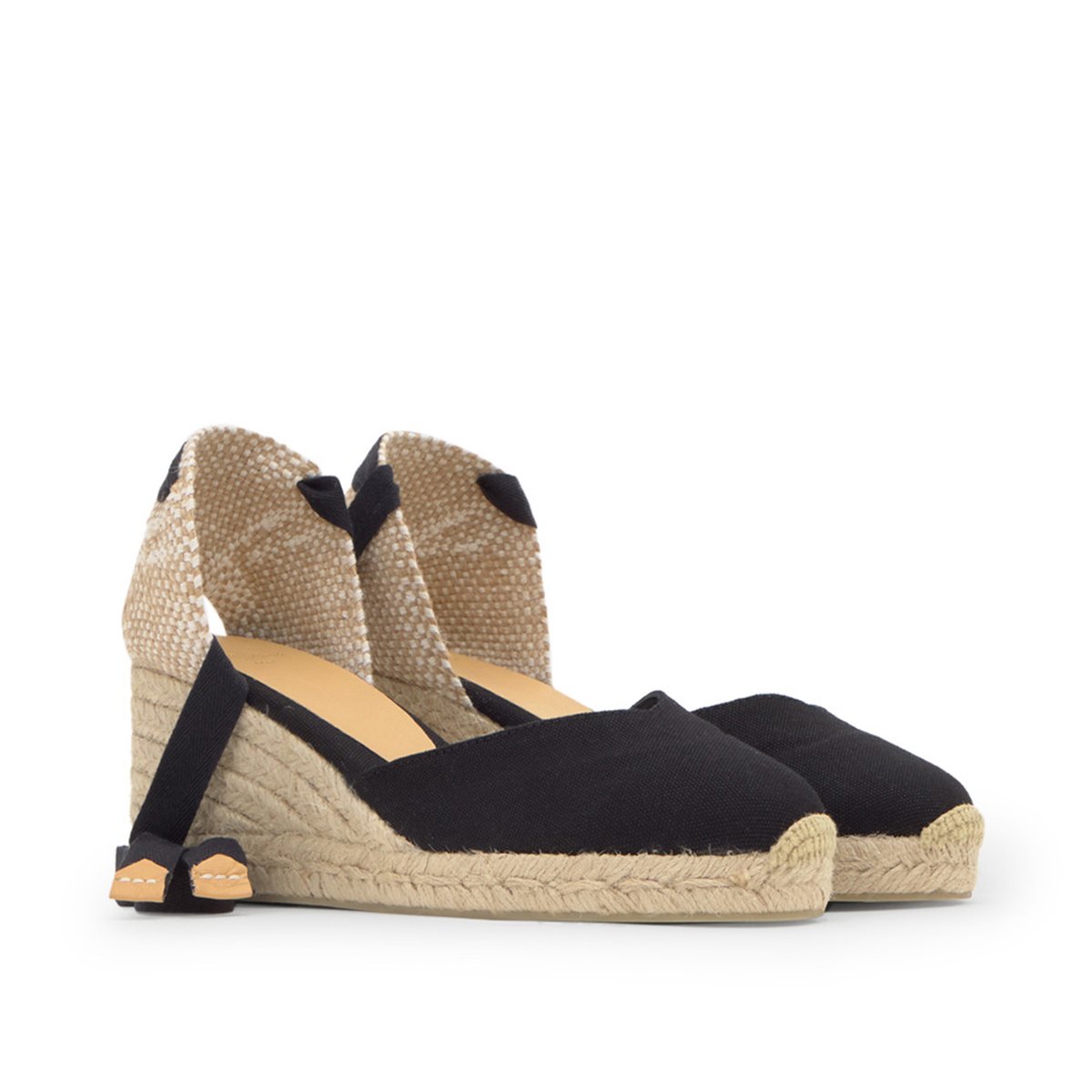 Espadrilles compensées en jute tressée à découpe en V CHIARA LIGHT PLATFORM noir, CASTANER