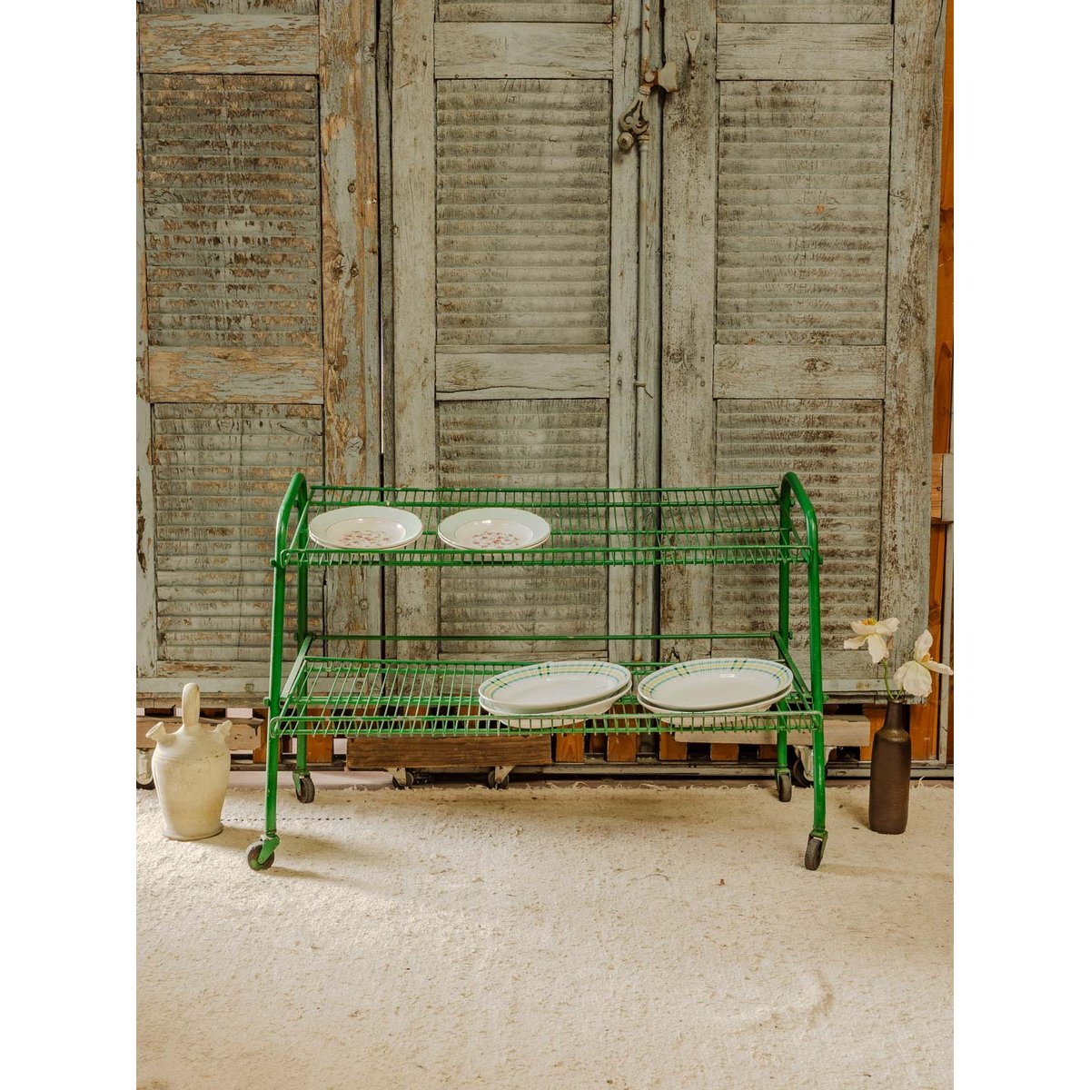 Grande desserte en métal vert Anouk N°384 - Bon état vert, DEBONGOUT