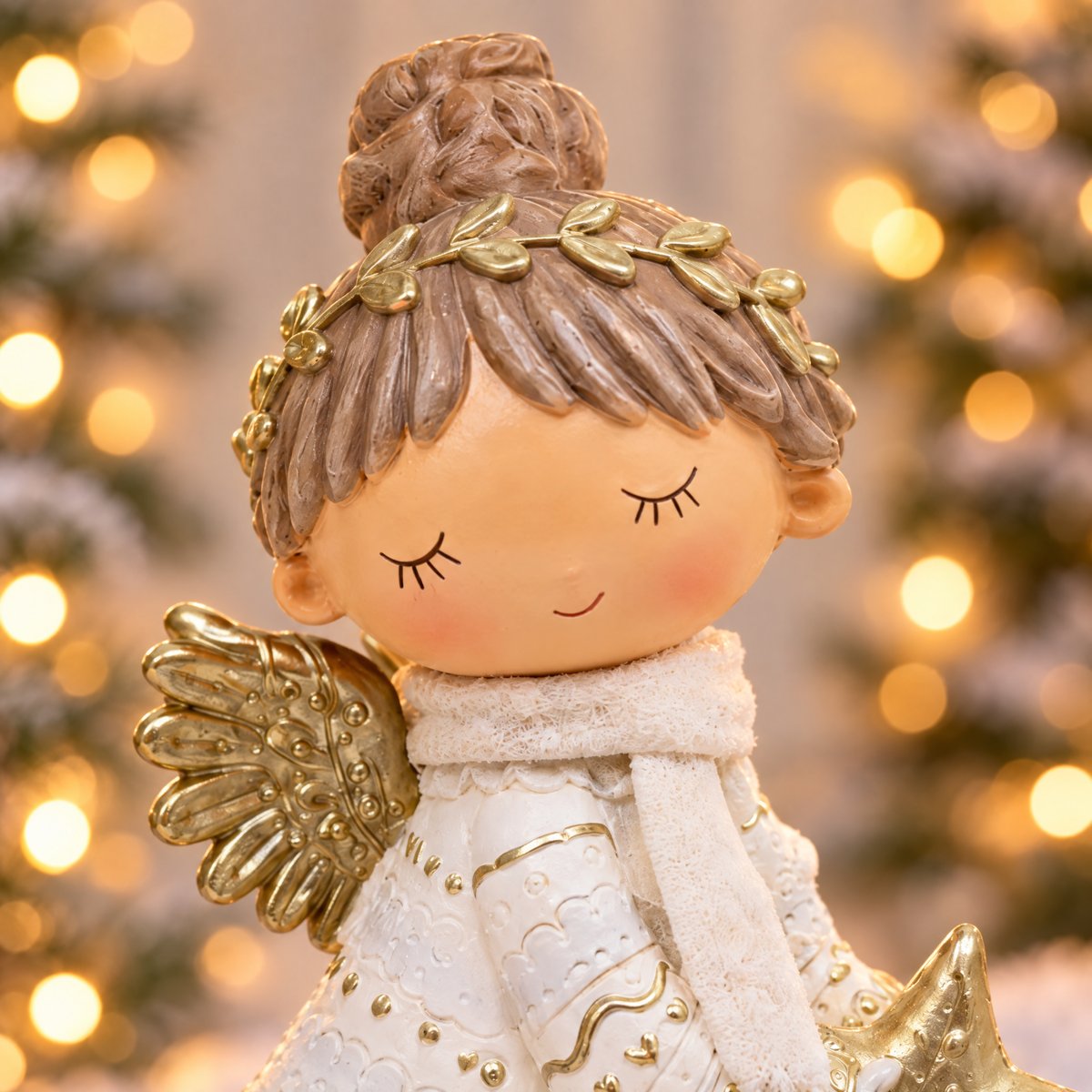 Figurine ange à l'étoile de noël décorative artificielle H20 ELFIE beige, SIA