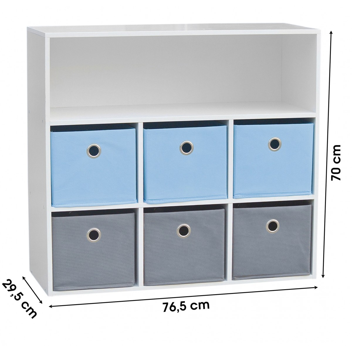 Meuble de Rangement Chambre Enfant Blanche avec 6 Paniers Bleus et Gris bleu, WADIGA