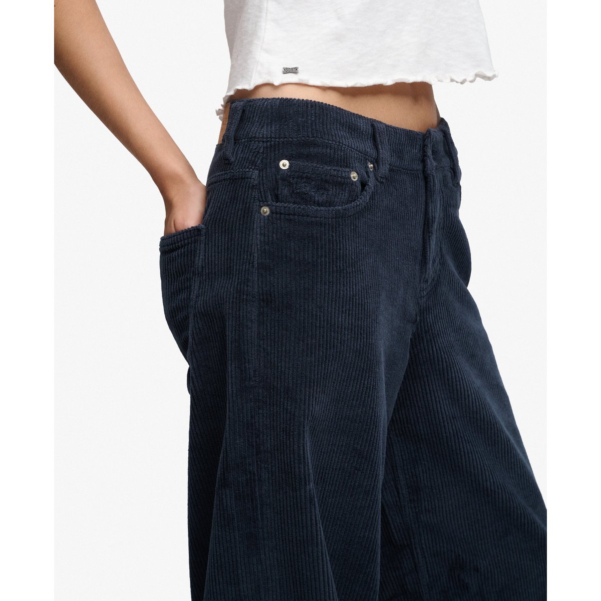 Pantalon en Velours Côtelé Large Taille Moyenne bleu marine éclipse, SUPERDRY