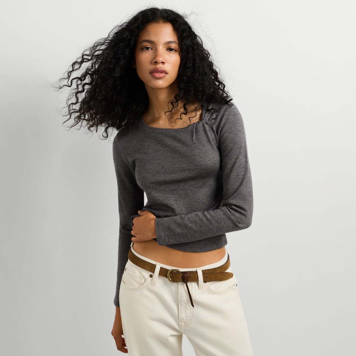 T-Shirt Manches Longues Avec Détail Nœud gris granit, PEPE JEANS