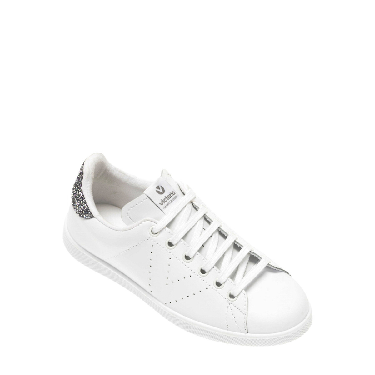 Scarpe da ginnastica in pelle e glitter bianco, VICTORIA