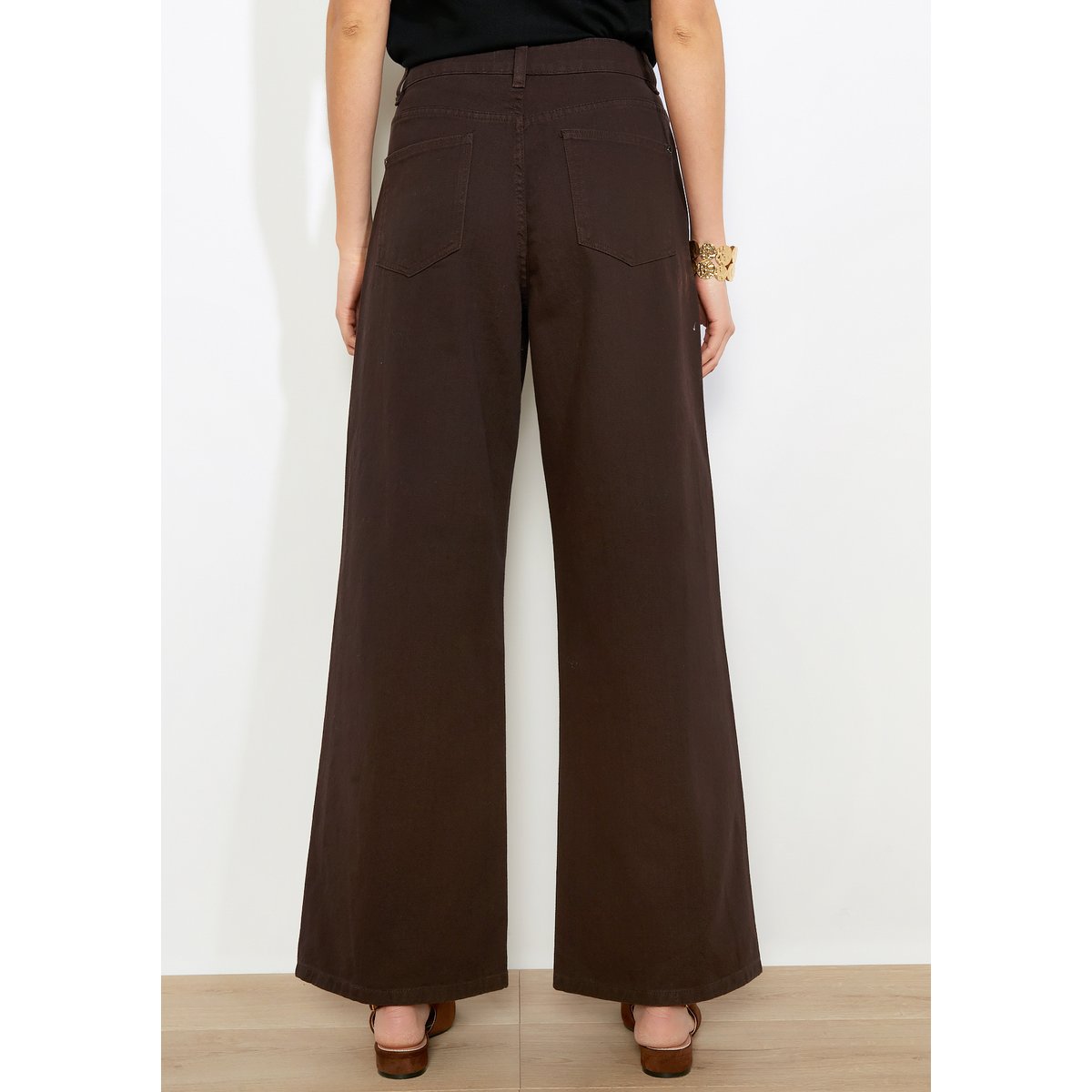 Pantalon ample taille mi-haute brun fonce chocolate, LOLALIZA