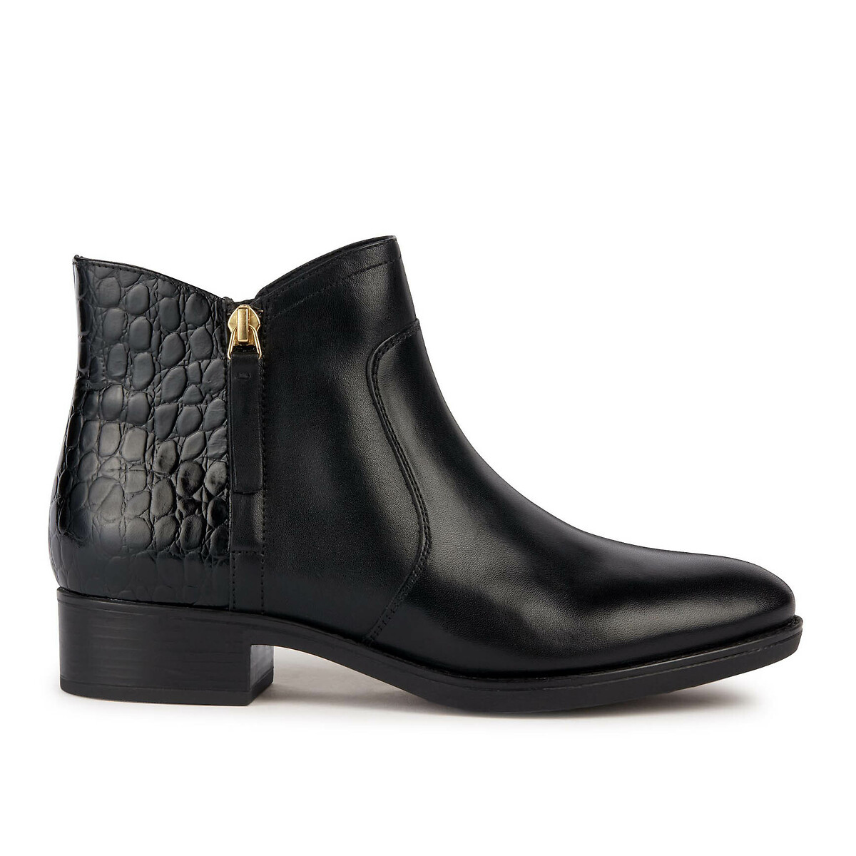 Felicity Breathable Ankle Boots in Leather with Zip Fastening black, GEOX