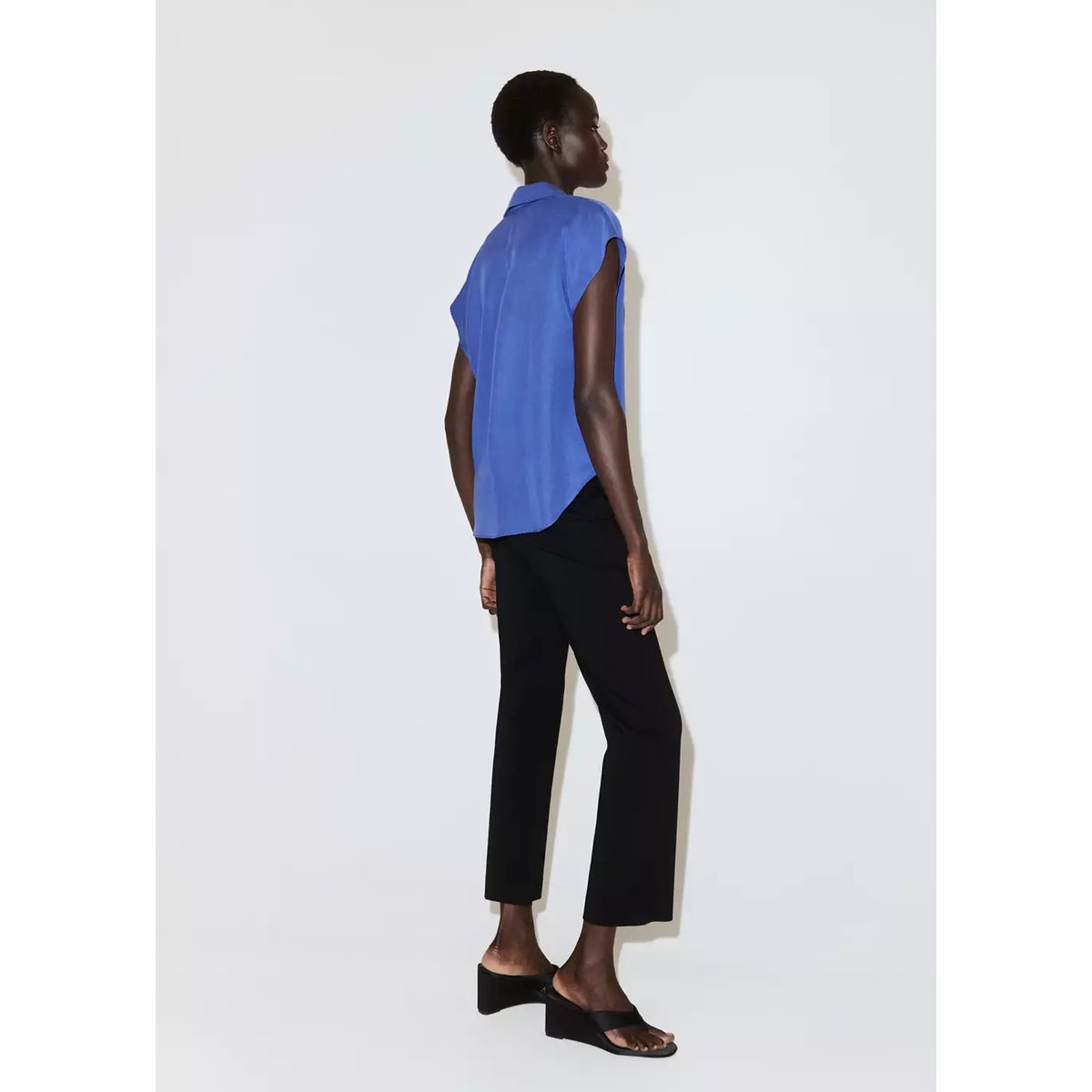 Chemise Lyocell manches courtes bleu, MANGO