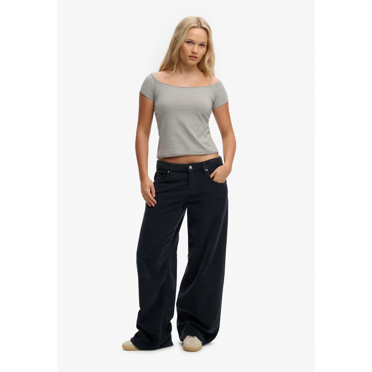 Top Bardot Épaules Dénudées Coupe Ajustée gris chiné, SUPERDRY